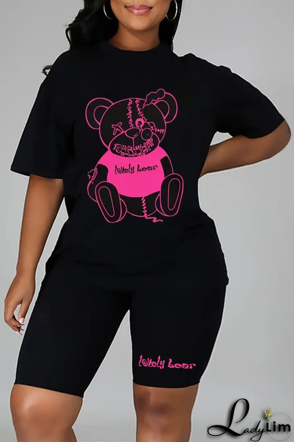 Blue Casual Print Patchwork O Neck Plus Size Two Pieces