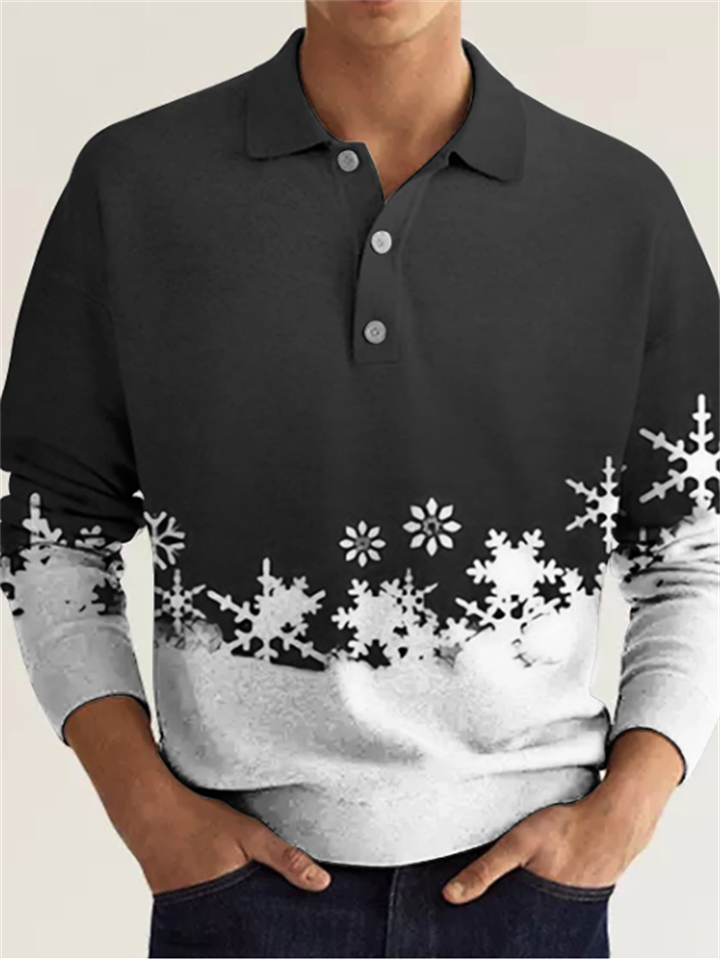 Men's Polo Shirt Golf Shirt Graphic Prints Snowflake Turndown Wine Blue Brown Green Gray 3D Print Street Casual Long Sleeve Button-Down Print Clothing Apparel Fashion Designer Casual Soft
