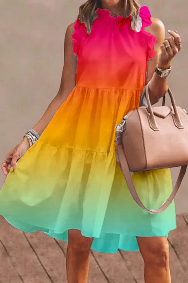 Bright Gradient Sleeveless Dress With Earrings