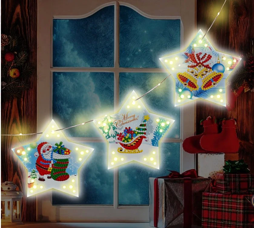 DIY Diamond Painting Christmas Tree LED Hanging Star Lights