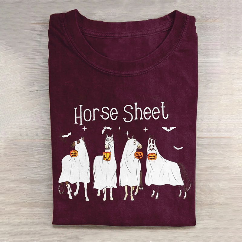 Horse Sheet Ghost Halloween Long Sleeve T-Shirt wearshes