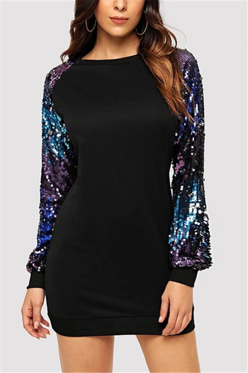 Fashion Sequin Black Long Sleeve Dress