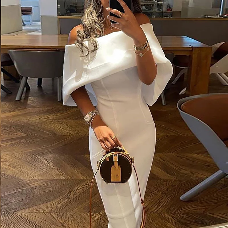Elegant Off-Shoulder Slim Fit Midi Dress