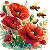 Framed Poppies And Bees-Paint by Numbers Acrylic Painting 35*35CM With Color Box 5ML(24Colors)