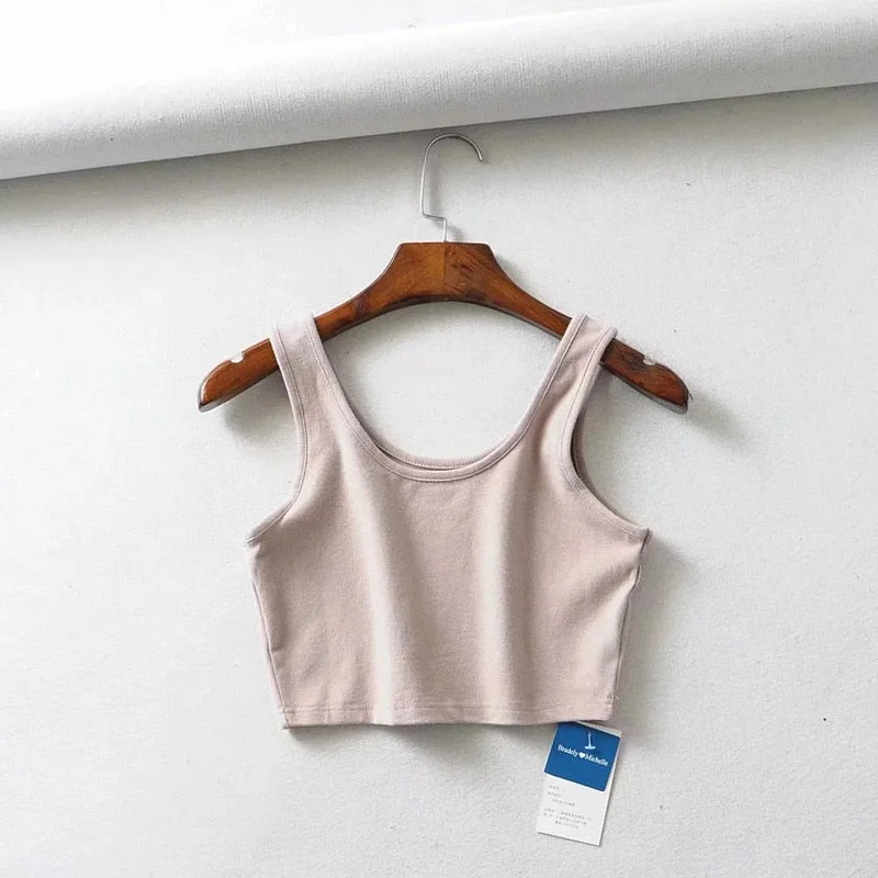 sexy women summer crop tops sleeveless short cotton u collar knitted bar