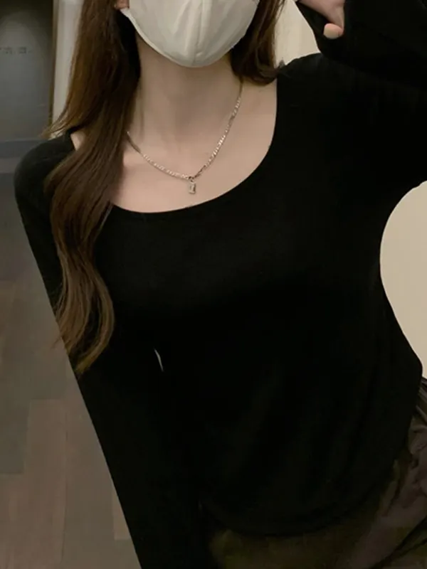 Square Neck Pleated Skinny T-Shirt