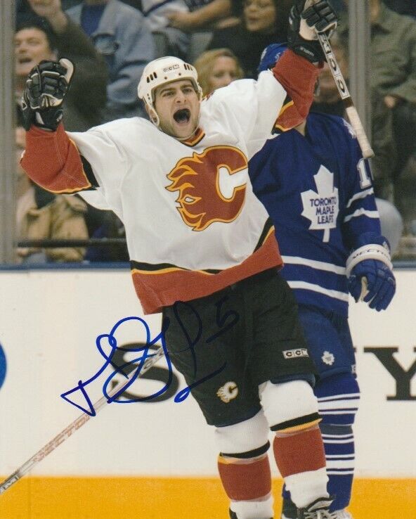 MARK GIORDANO SIGNED CALGARY FLAMES GOAL CELEBRATION 8x10 Photo Poster painting! Autograph