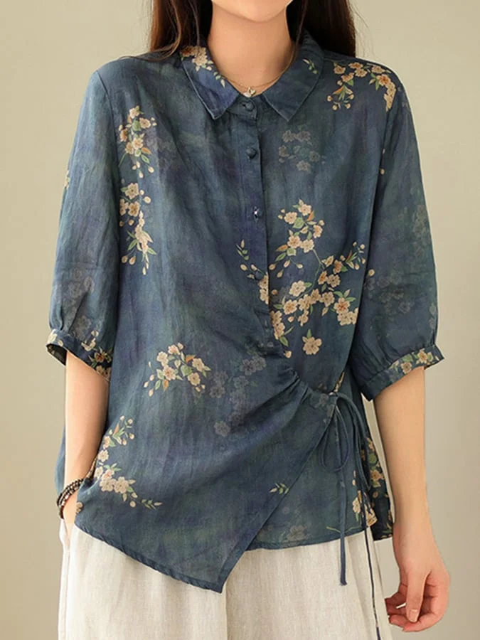 Fashion Print Lapel Collar Oversized Cotton Shirt