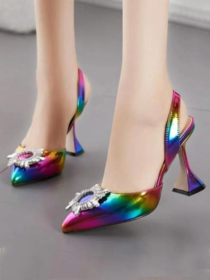 Multicolor Pu Summer Spool Heel Sandals