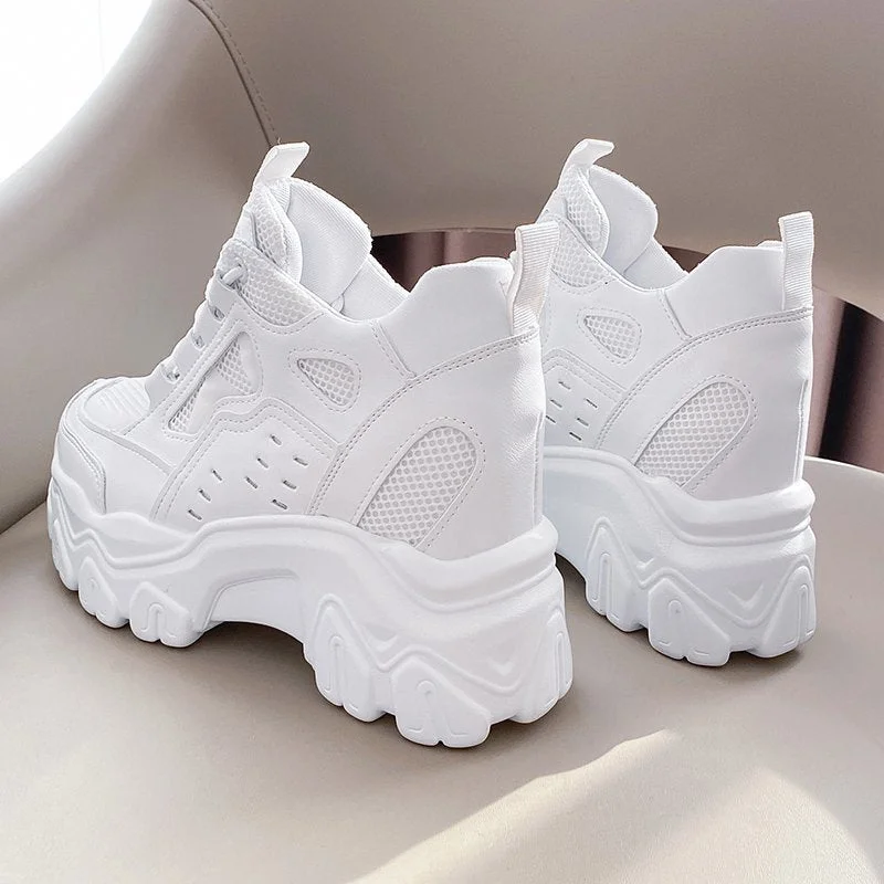 Women High Top Sneakers 2022 Spring Breathble Chunky Casual Shoes New Outdoor Thick Bottom Trend Women Vulcanized Dad Shoes 10cm