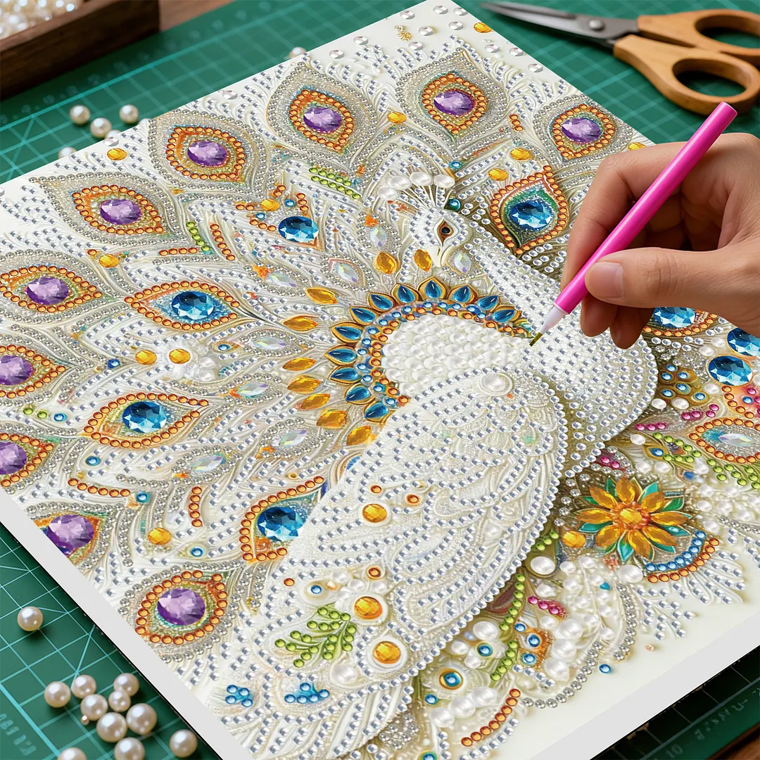 Peacock DIY Special Shape Drill Diamond Art Pearl Painting Kit with Frame 25x25cm Art Craft Pearl Diamond Painting for Adults Beginners Home Decor