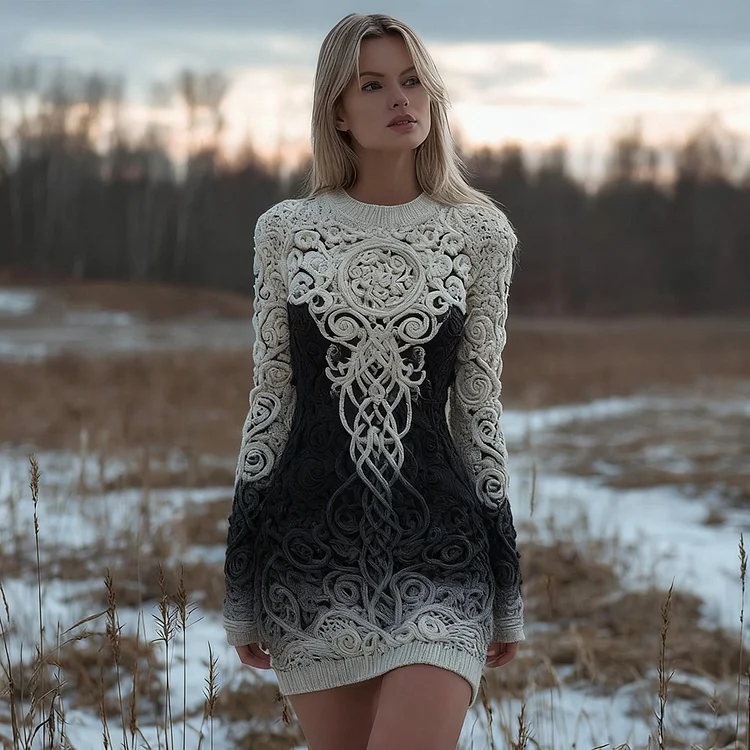Viking Tree Of Life Vintage Gradient Mini Sweater Dress