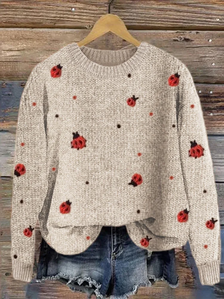 Ladybugs Crochet Polka Dots Cozy Sweater