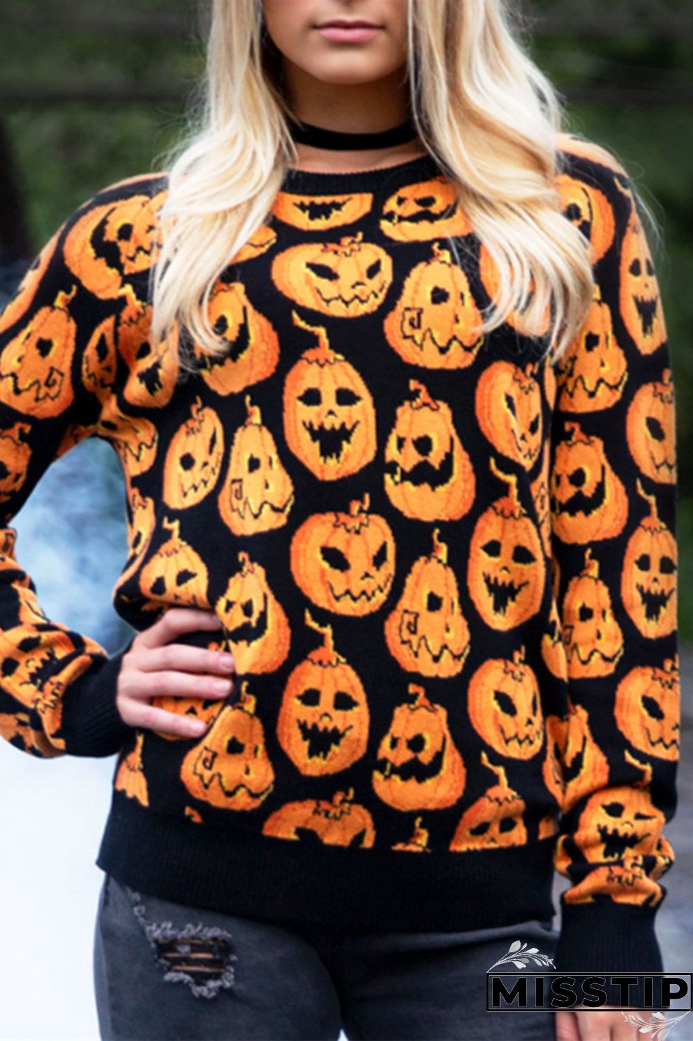 Black Casual Print Patchwork O Neck Tops