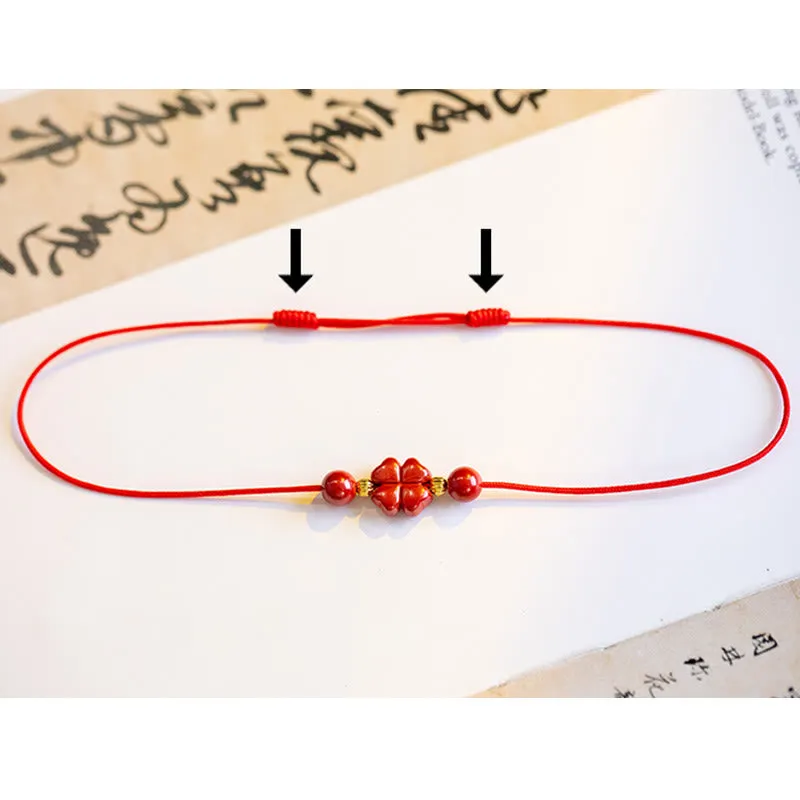 Four Leaf Clover Cinnabar Blessing Calm String Bracelet Anklet