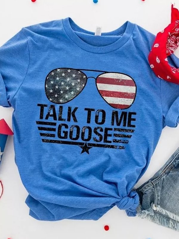 Talk To me Goose America Flag Print Short Sleeve T-shirt