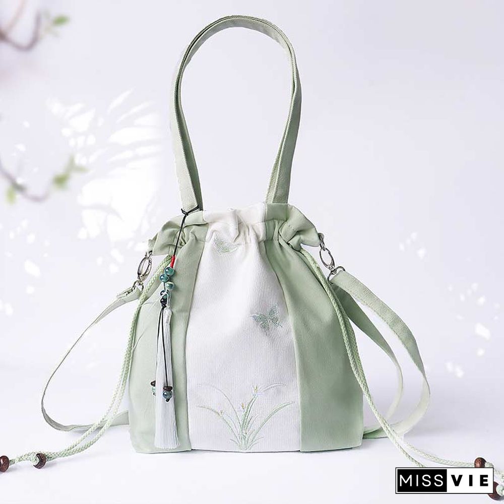 Vintage Flower Embroidery Colorblock Crossbody Bag