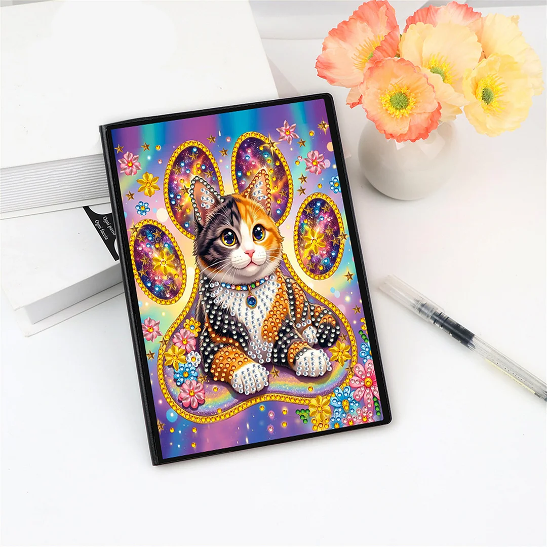 DIY Flower Diamond Painting Journals Notebooks 50 Pages A5 No Lines Special Shaped Diamond Art Kits for Beginners Craft Lovers and Artists (Cat)