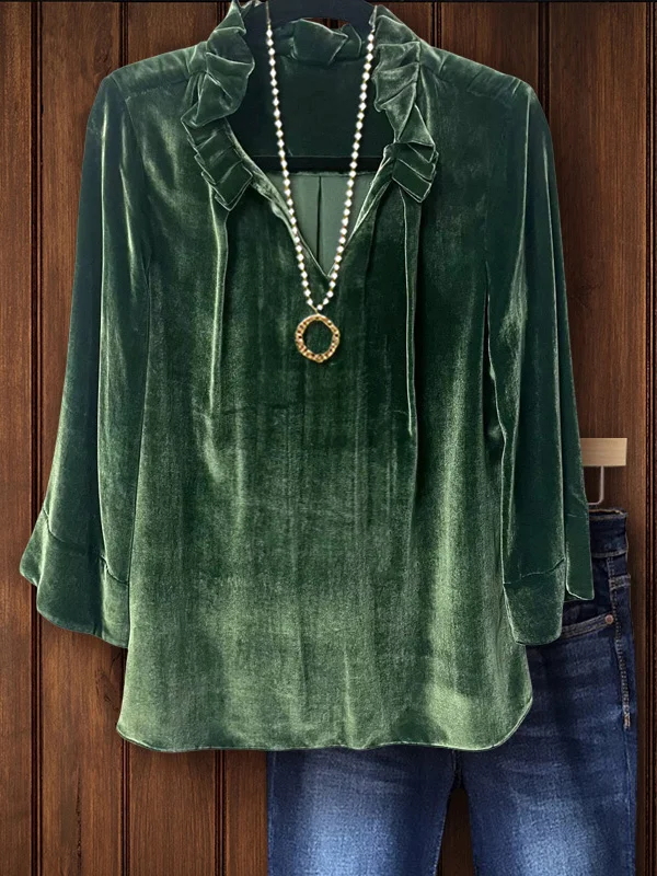 Retro Velvet Ruffle Sleeve Top