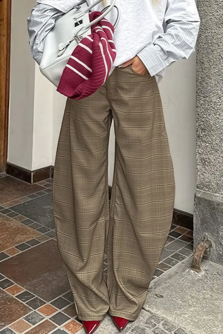 Plaid Elegant Loose Casual Pants