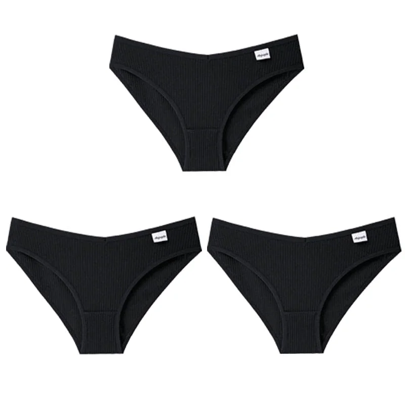 CINOON 3PCS/Set Women's Panties Striped Cotton Underwear Solid Color Briefs Low-Rise Soft Panty Women Underpants Female Lingerie