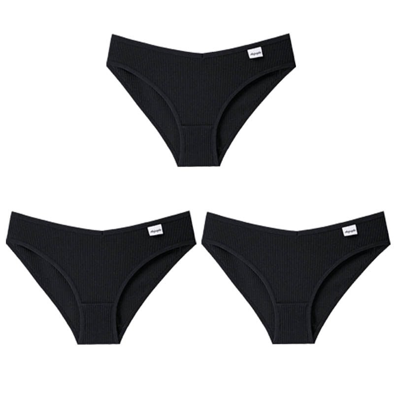 CINOON 3PCS/Set Women's Panties Striped Cotton Underwear Solid Color Briefs Low-Rise Soft Panty Women Underpants Female Lingerie