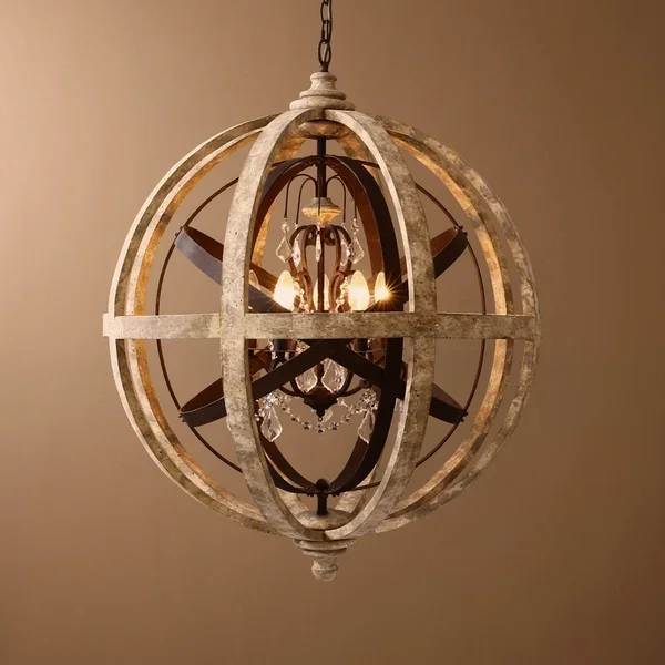 Retro Globe Weathered Wood Chandelier  JOSENART Josenart