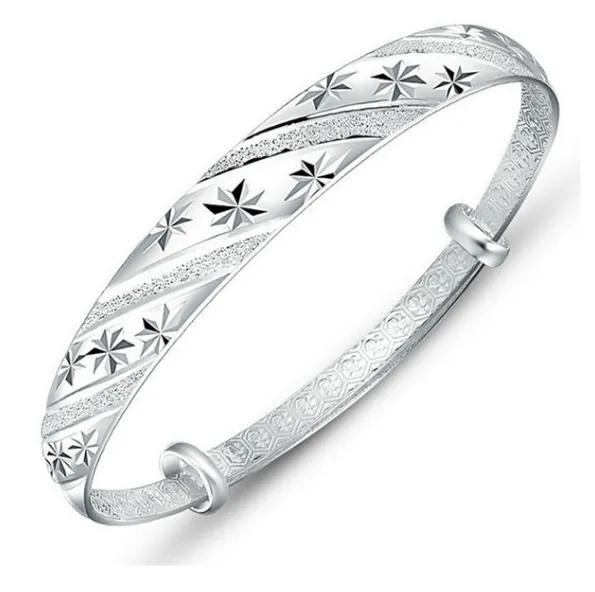 Romantic Gypsophila Star Adjustable Bangle 925 Sterling Silver Color Bracelet for Women