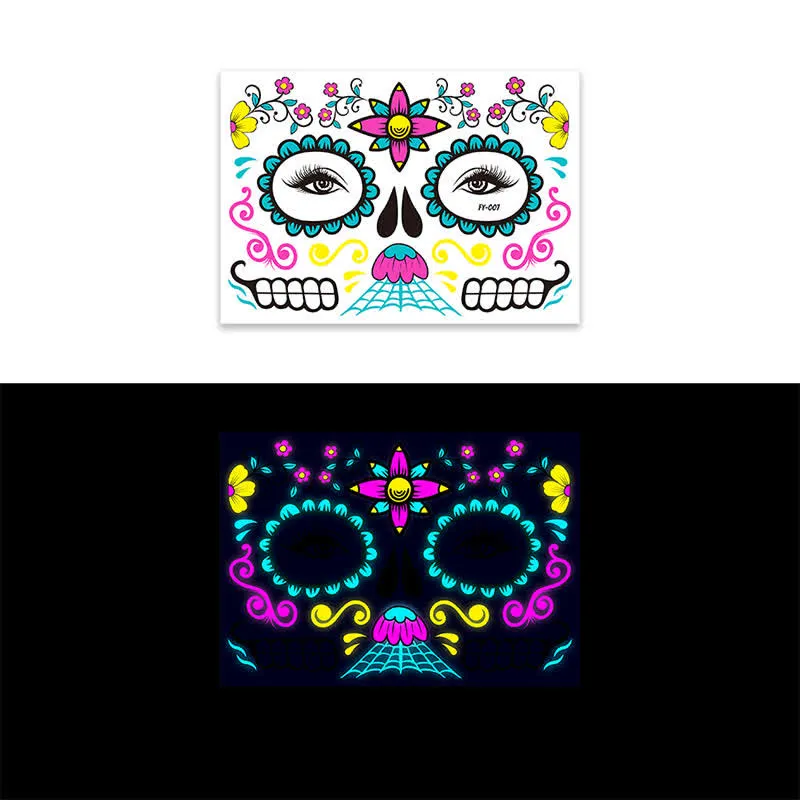 8 Sheets Halloween Funny Luminous Temporary Tattoos Stickers