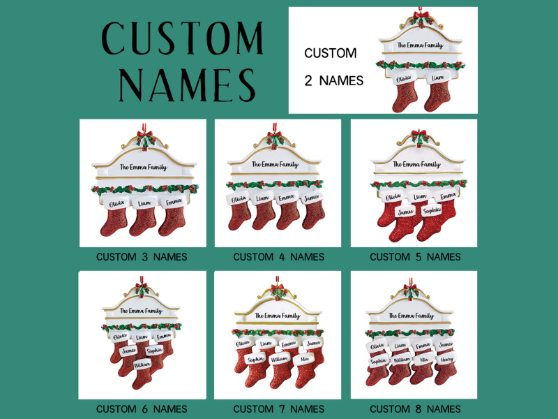 Duckbe Custom Christmas Ornaments with 7 Family Members Name, Customized Christmas Hanging Ornament
