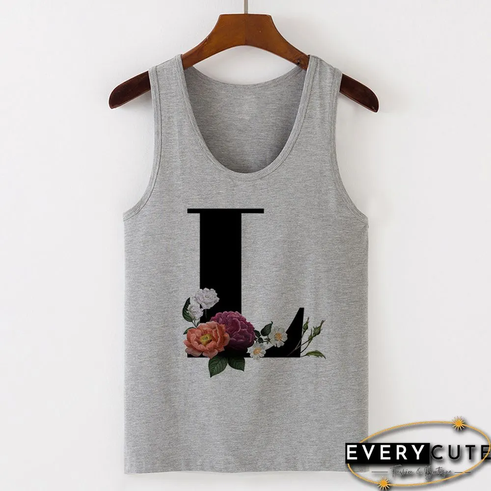 Summer Alphabet Print Camisole Sexy Tank Tops Vest Women Tee Shirt Sleeveless Gray Female