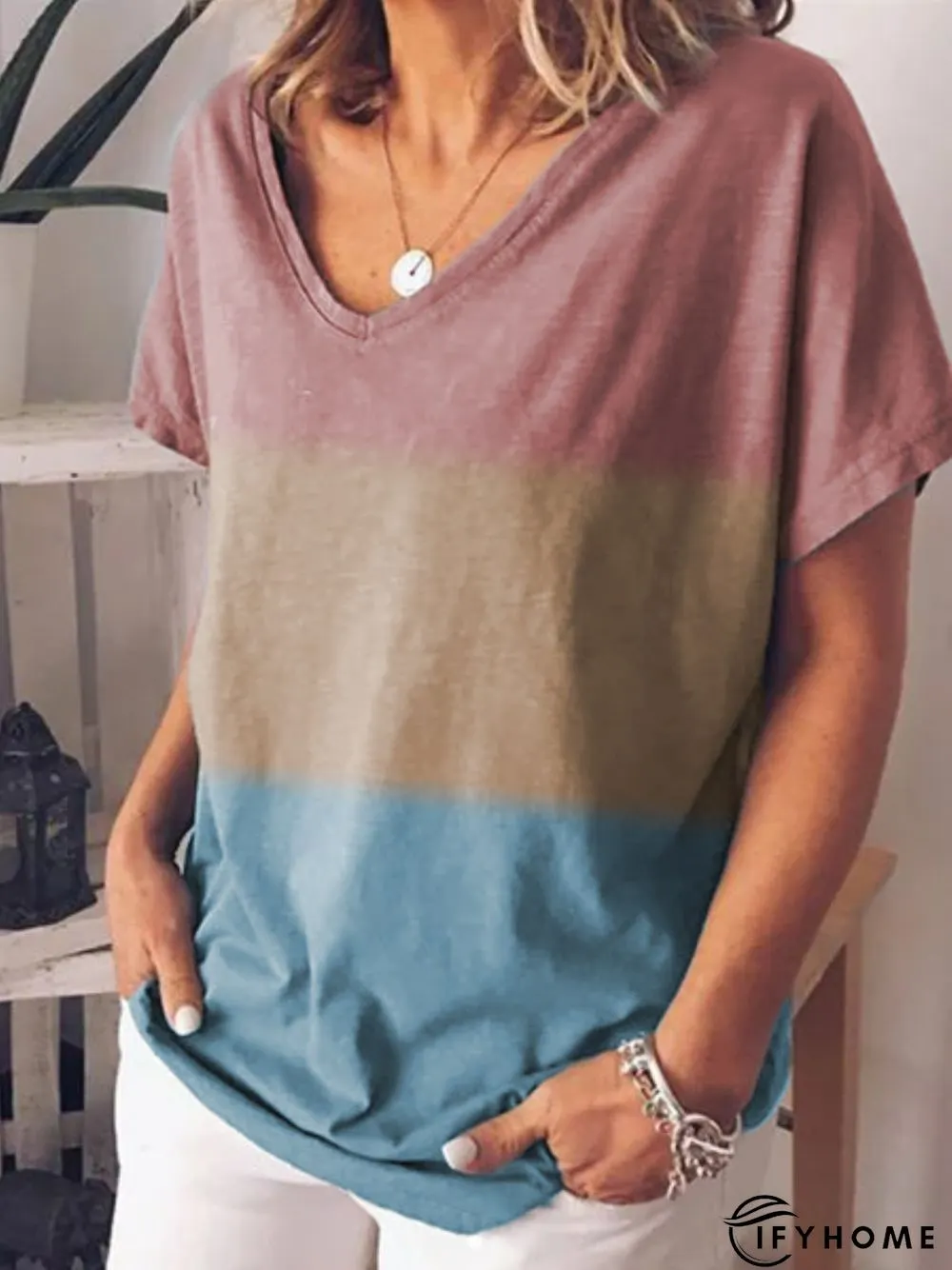 Tie Dye V-Neck Short Women Tunic T-Shirt | IFYHOME