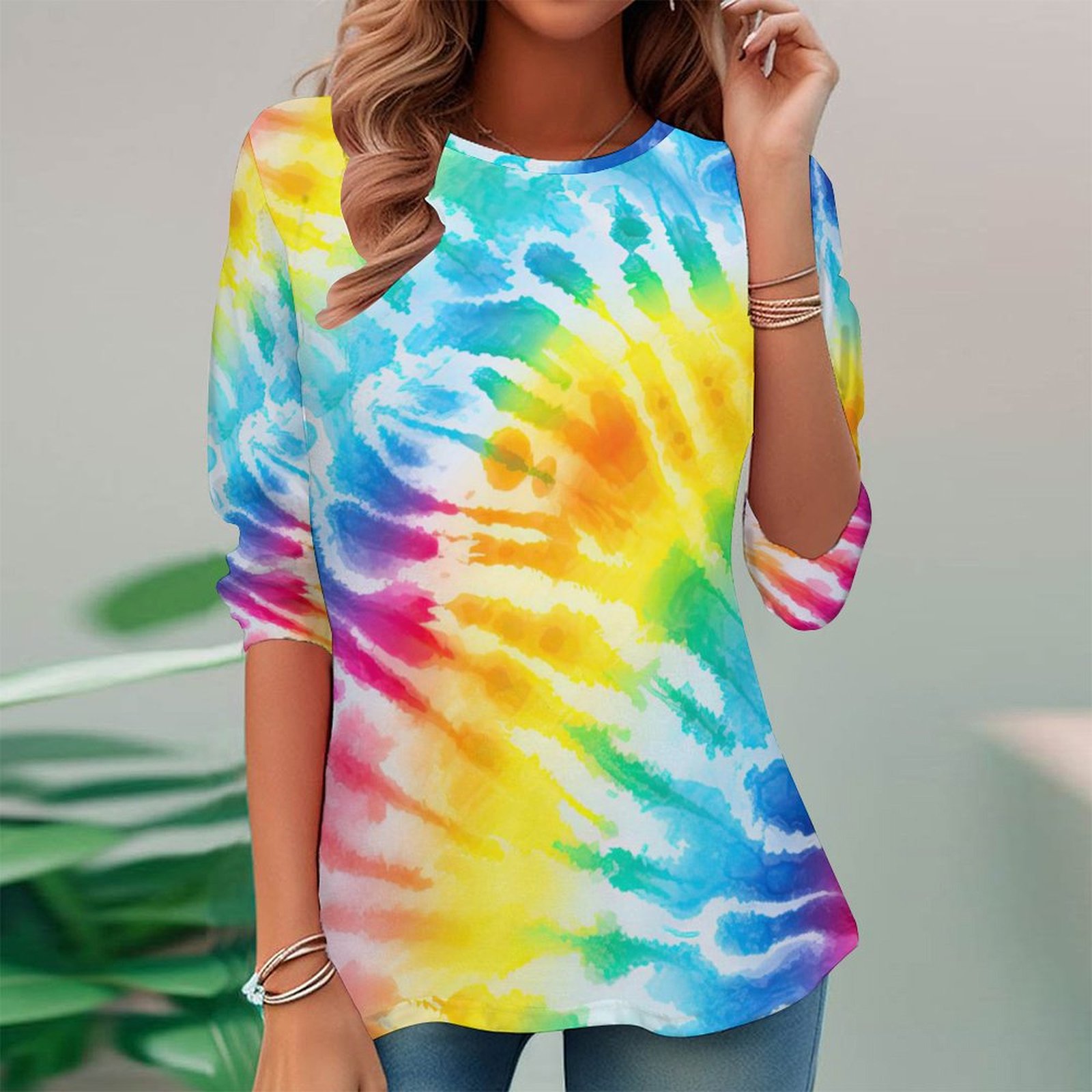 Women Long Sleeve V-neck Graphic Floral Printed Top