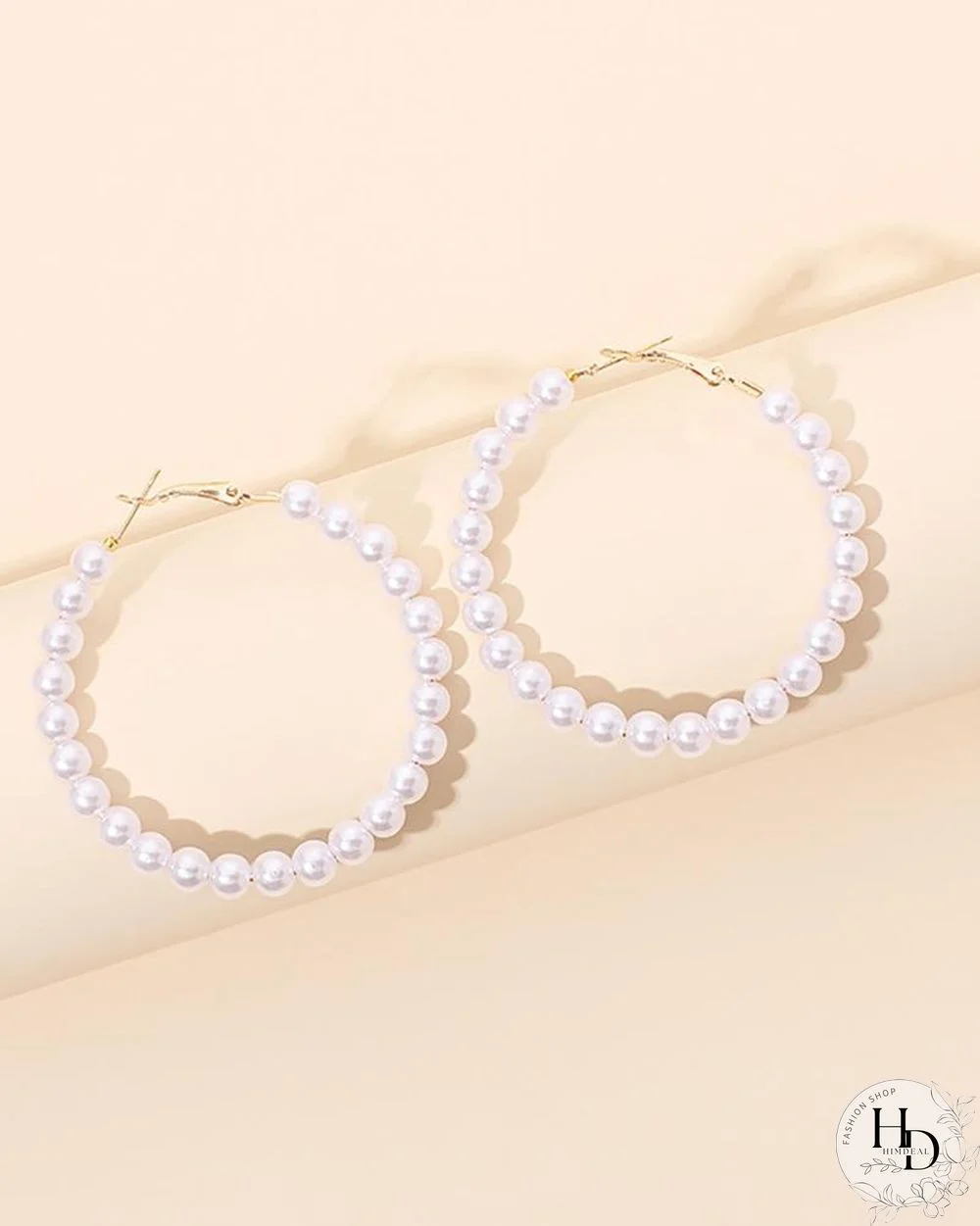 1Pair Faux Pearl Beaded Hoop Earrings