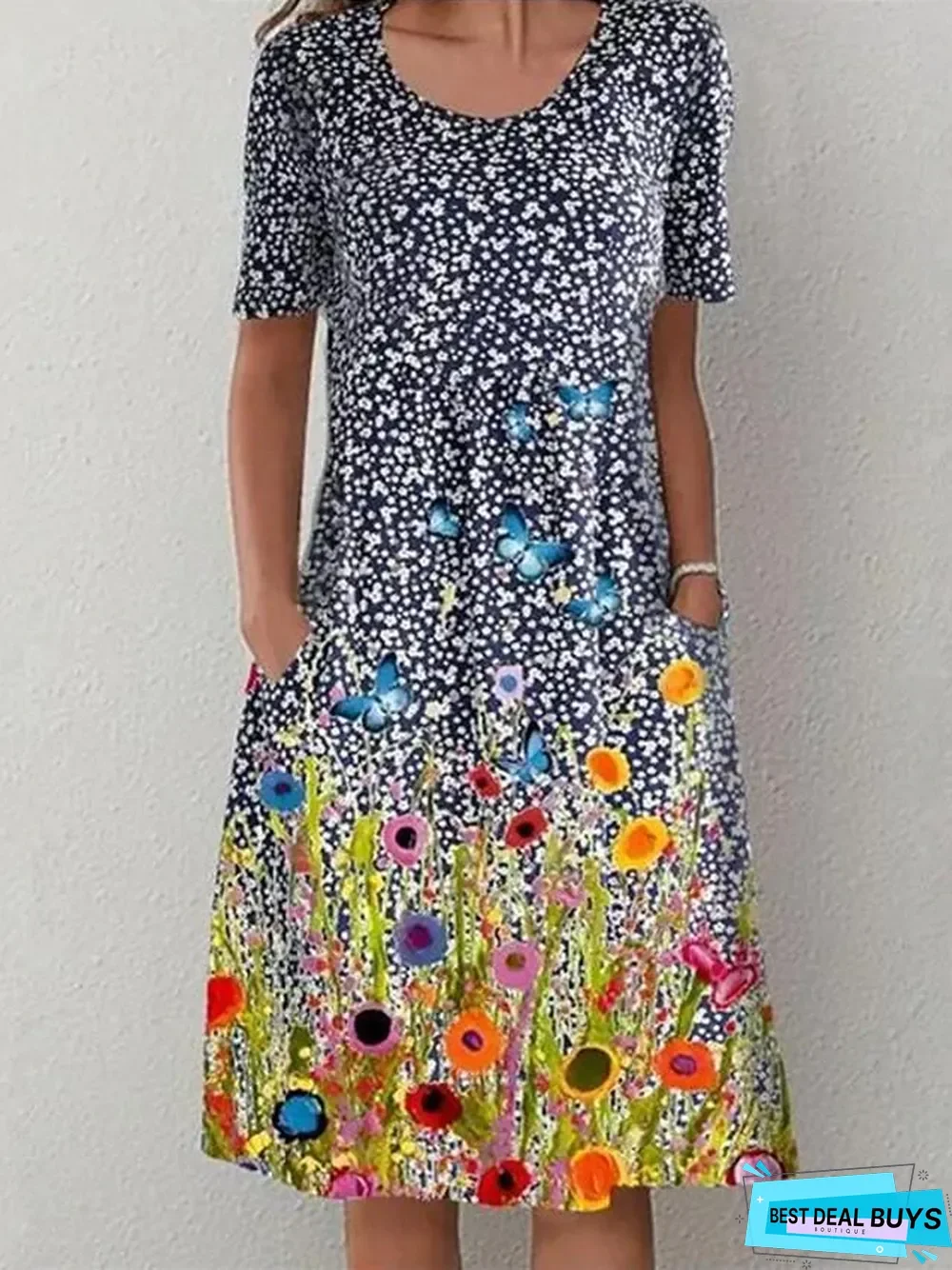 Women's Shift Dress Midi Dress - Short Sleeve Print Summer Hot Casual vacation dresses Blue