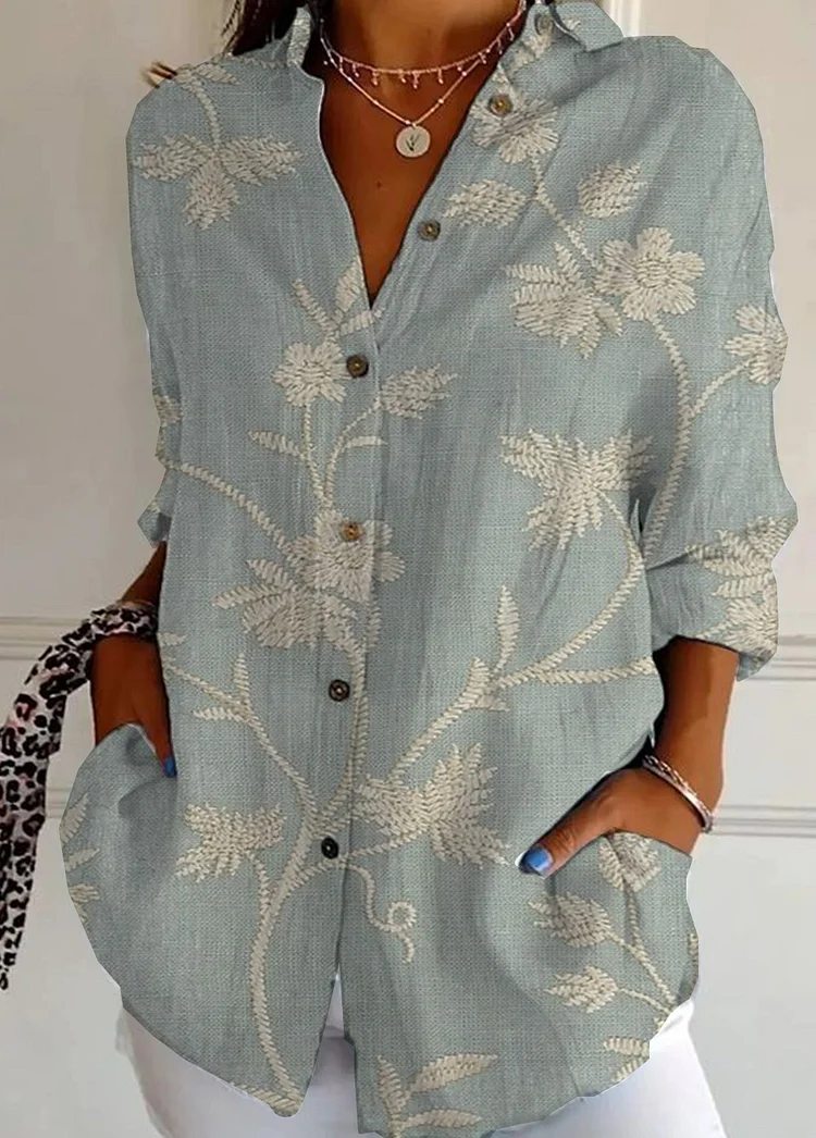 Women's Embroidery Cotton And Linen Long-Sleeved Shirt