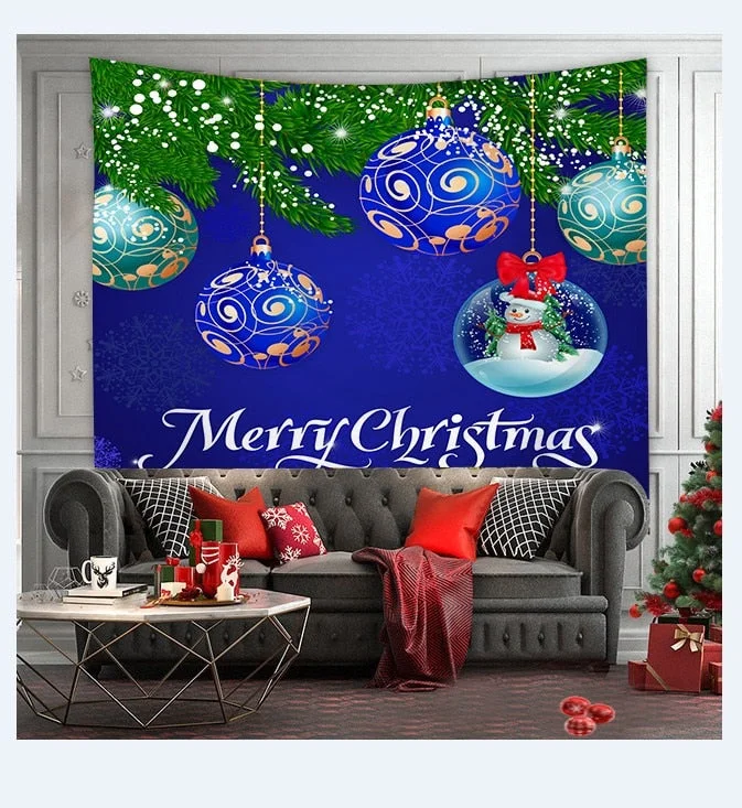 Christmas Tree Print Tapestry Wall Hanging Background Cloth Decor Red Santa Claus Polyester Tapestry Home Room Wall Decoration