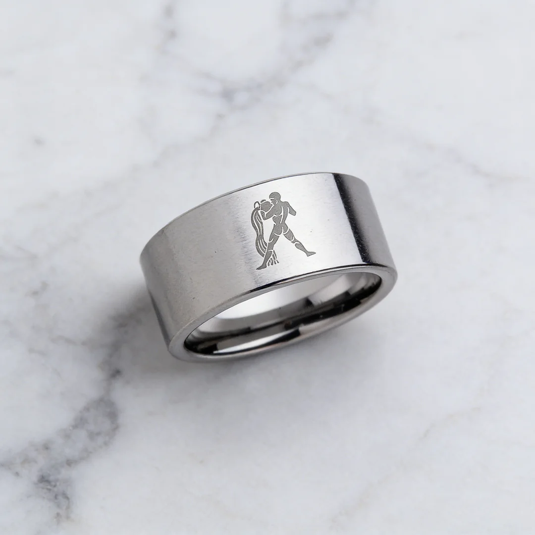 4MM 6MM 8MM 10MM Silver Zodiac Aquarius Laser Couple Wedding Bands Flat Tungsten Carbide Rings for Men and Women