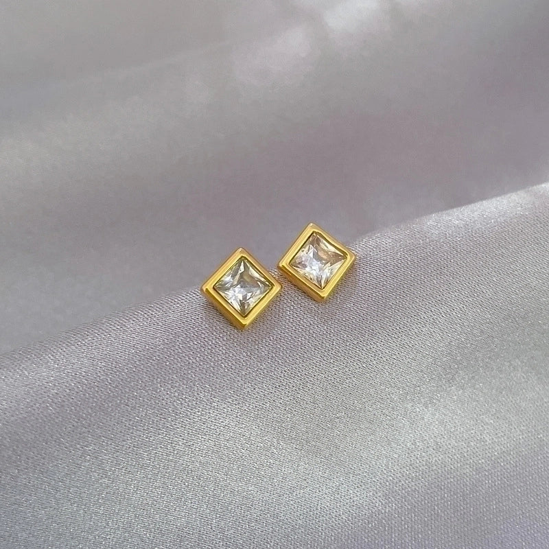 1 Pair Minimalist Square Plating Inlay Titanium Steel Zircon Ear Studs