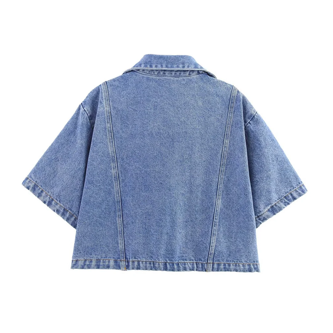 Nigikala Nigikala For Women's Clothing INS Burst Short-Edover Collar Denim Shirt + Skirts