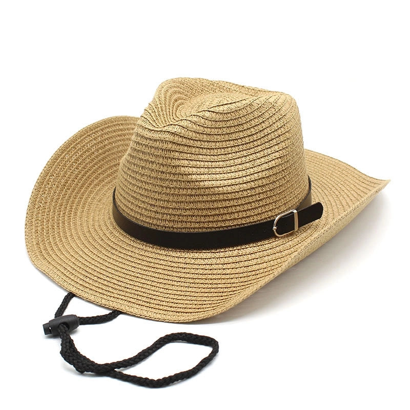 Fashion Men’s Western Cowboy Hat Outdoor Mountaineering Sun Protection Big Brim Hat Summer Jazz Top Hat Straw Hat