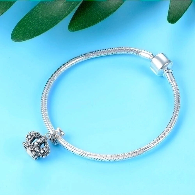 925 Sterling Silver Plating Inlay Crown Pearl Zircon Charms Jewelry Accessories