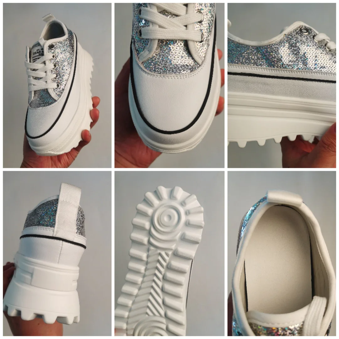 Fujin 7cm Women Casual Shoes Genuine Leather Platform Wedge Women Fashion Sneakers Chunky Shoes Za Bling Bling Spring Autumn