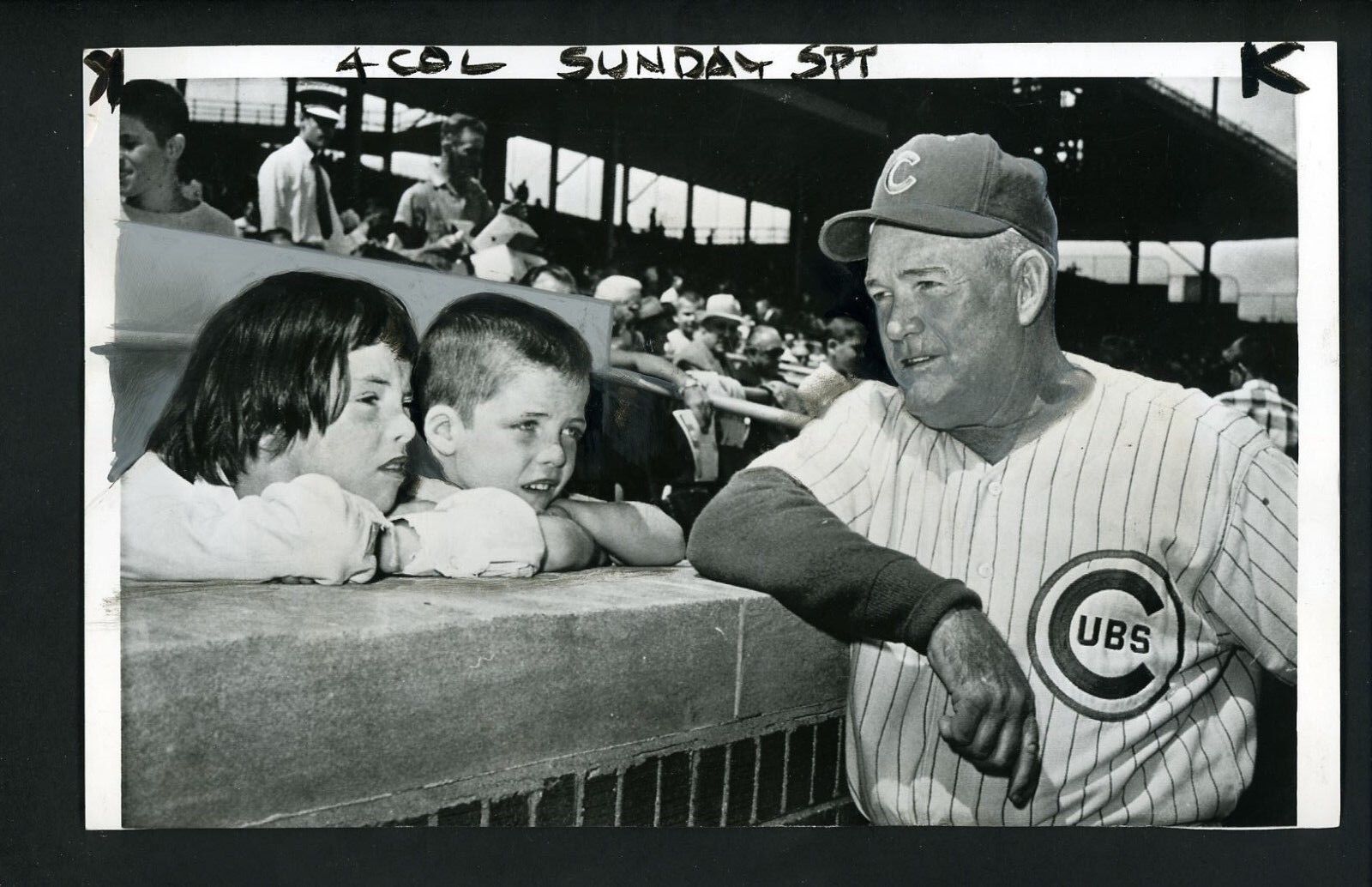 Rogers Hornsby Kenesaw Mountain Landis grand kids 1958 Press Photo Poster painting Chicago Cubs