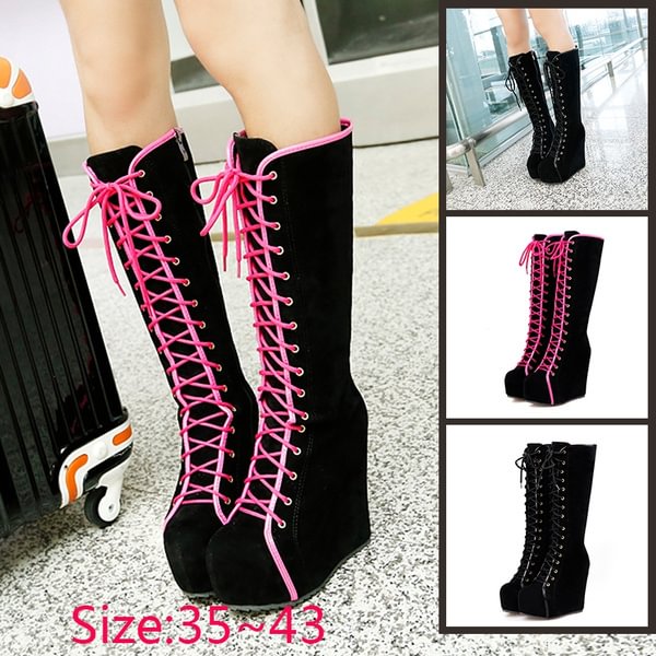 New Zip Wedges High Heels Increasing Platform Shoes for Women Casual Winter Mid-Calf Boots Big Size 34-40 - Shop Trendy Women's Clothing | LoverChic
