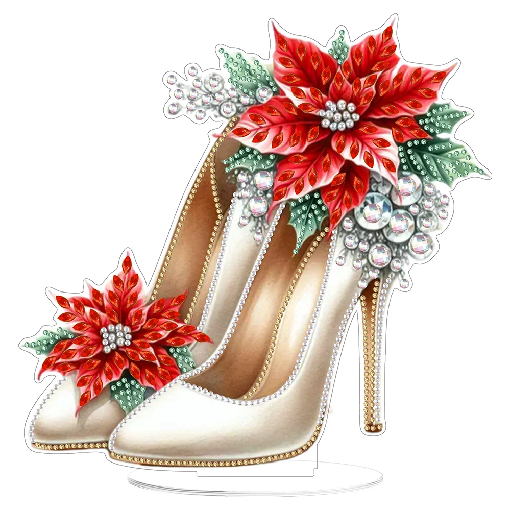 2D Flat Xmas High Heels DIY Acrylic Desktop Diamond Art Kits for Adults Beginner