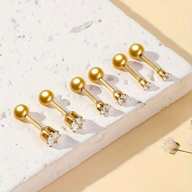 3 Pairs Minimalist Classic Style Geometric 304 Stainless Steel 18K Gold Plated Cartilage Earrings