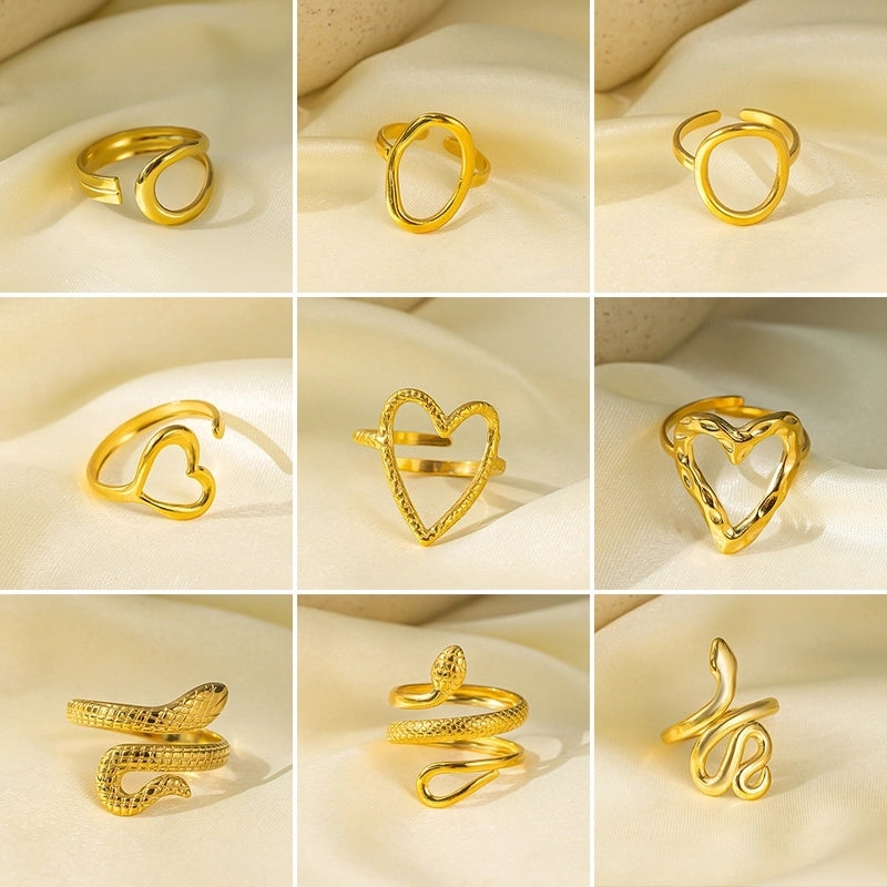 Elegant Streetwear Waves Heart Shape Flower Titanium Steel Irregular Plating Open Rings