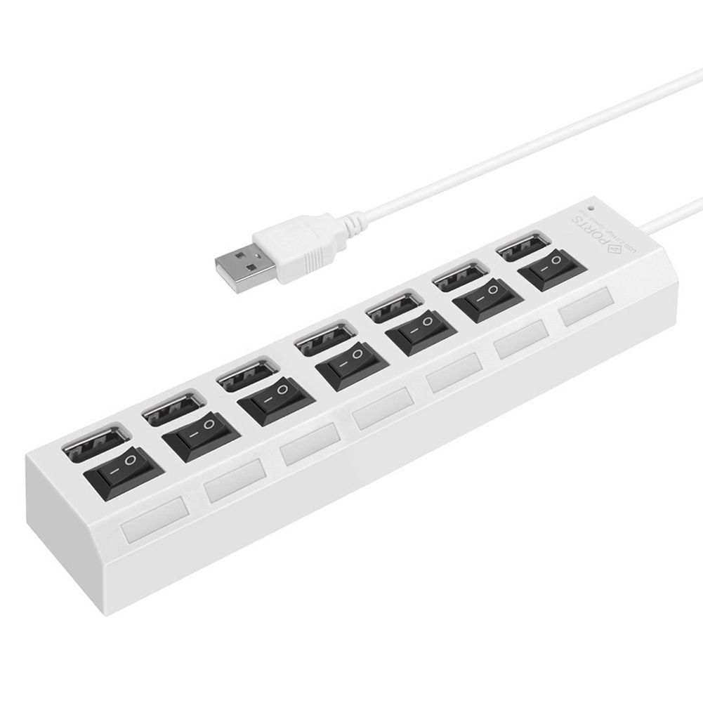 

USB Hub 480Mbps Multi USB 2.0 Adapter 7 Port Expander Splitter, White, 501 Original