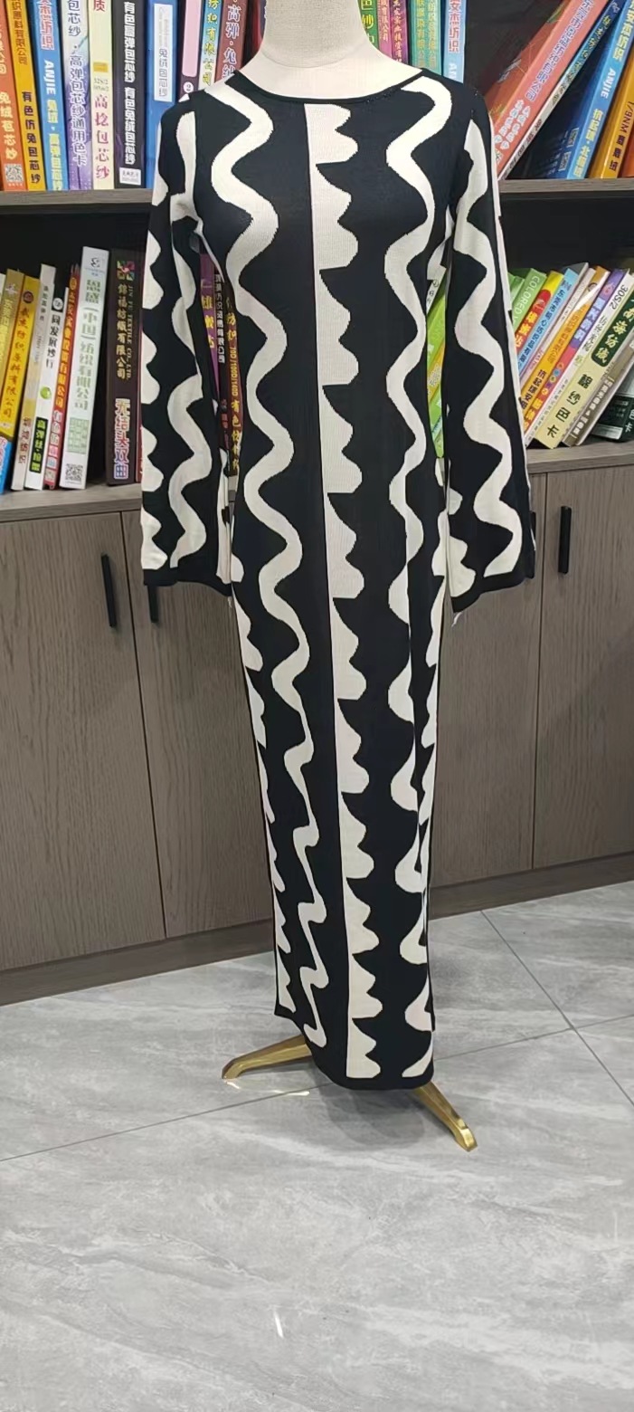 Ootddress Striped Contrast Color Knit Maxi Bodycon Dress Boho High Waisted Hollow Out Slim Dresses Women Holiday Dresses Vestidos
